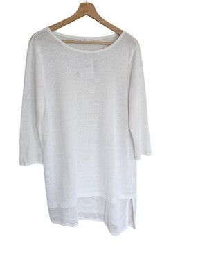 Pure J. Jill Linen Blouse Pure White Mesh Trim Coastal Beach Cruise